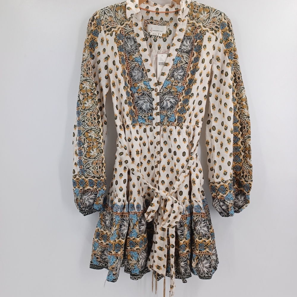 Anthropologie Floral Puff Sleeve Mini Dress Cotton XS - Picture 4 of 14